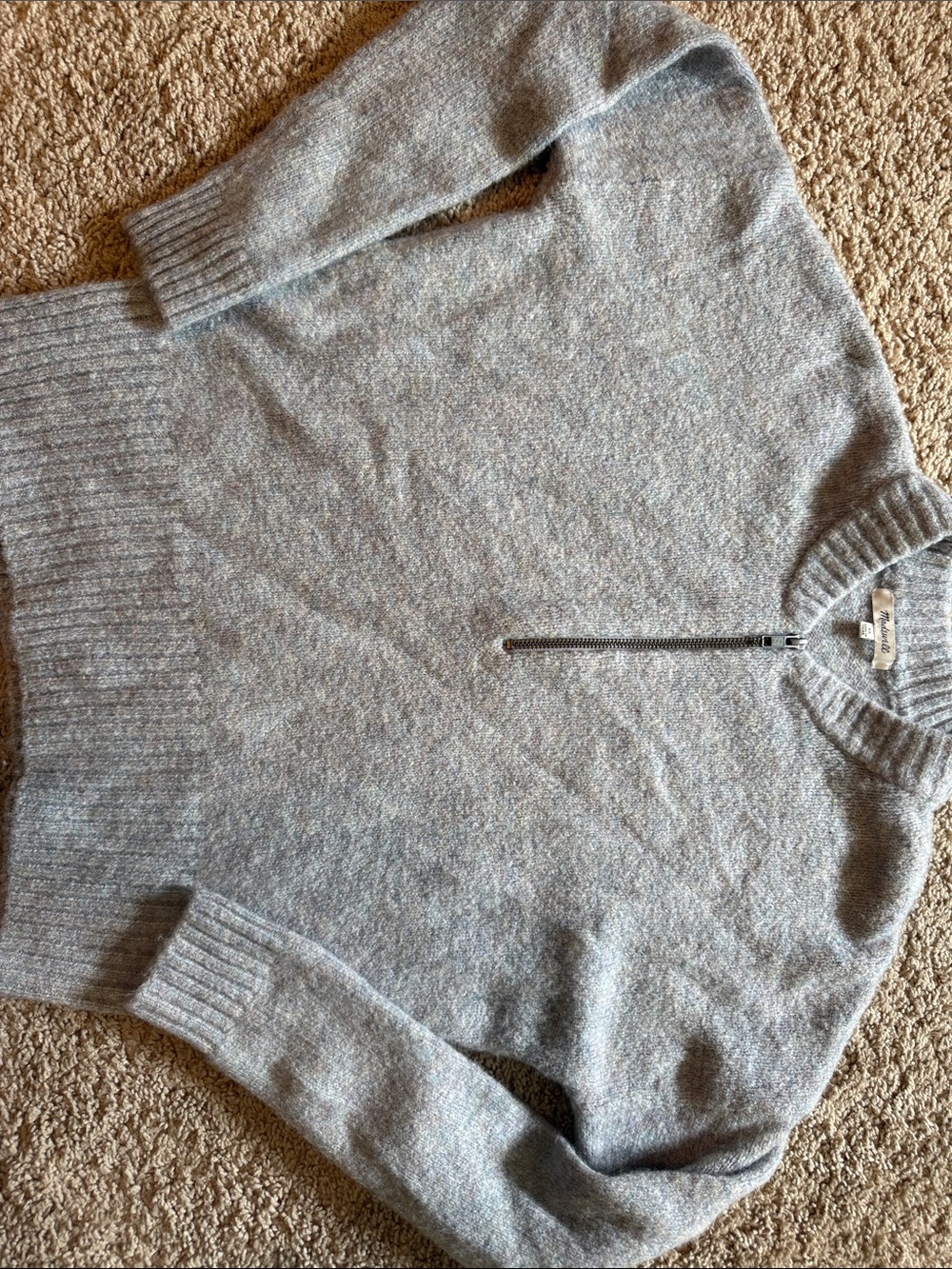 Madewell Heather Gray Half-Zip Crewneck Sweater